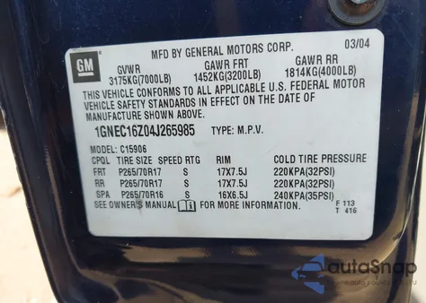 2004 Chevrolet Suburban 1500 Ls from USA, damaged, VIN 1GNEC16Z04J265985